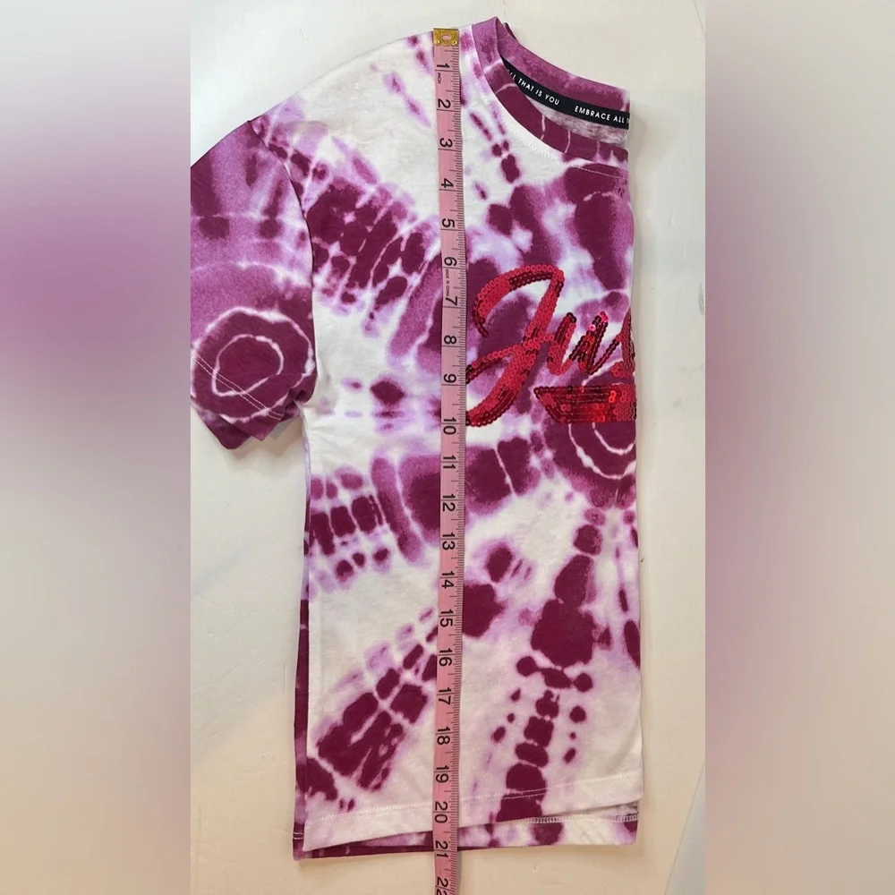 Girls JUSTICE Pink Sequin Graphic Tie Dye Short Sleeve T Shirt Size Large